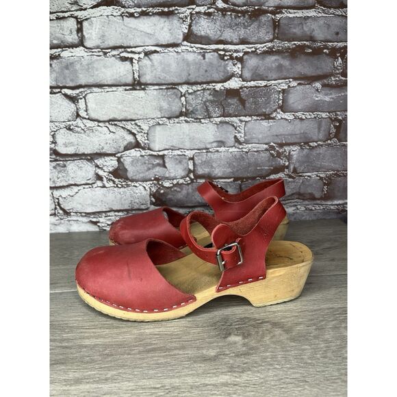 Lotta's Stockholm T-bar Highwood Red Leather Clogs Nubuck Women Sz 41EU/10.5M US - Picture 13 of 16